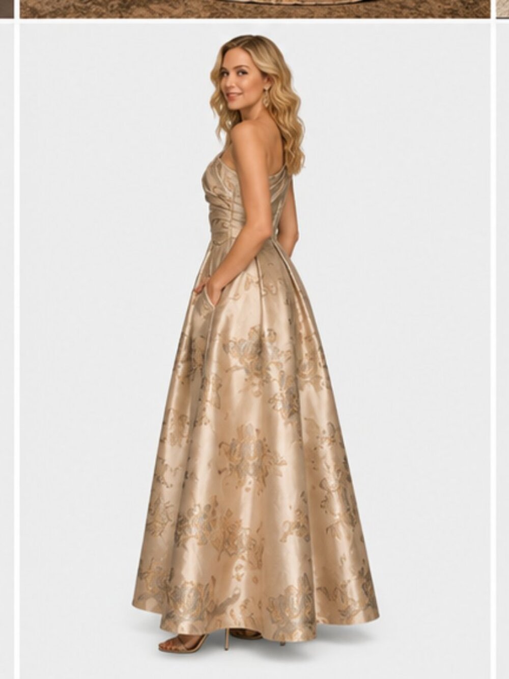 Donna Karan New York One-Shoulder Bow Ball Gown Champagne Size 8 NWT - Picture 5 of 6
